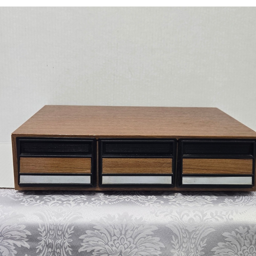 Vintage Faux Wood Grain 3 Drawer Cassette Tape Storage Retro Media Organizer